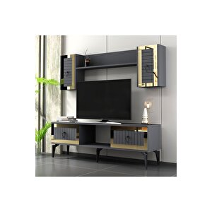 Linda Tv Ünitesi Takımı Antrasit-altın Altın