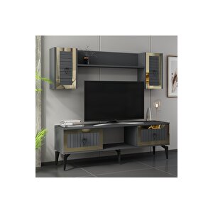 Linda Tv Ünitesi Takımı Antrasit-altın