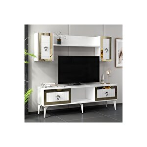 Linda Tv Ünitesi Takımı Beyaz-altın Beyaz
