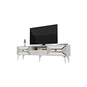 2 Raflı, 2 Kapaklı Yumedi Tv Sehpası (alt Modül) Beyaz-altın