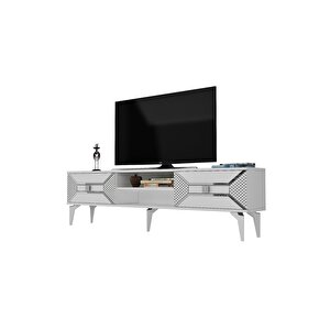 2 Raflı, 2 Kapaklı Yumedi Tv Sehpası (alt Modül) Beyaz-gümüş