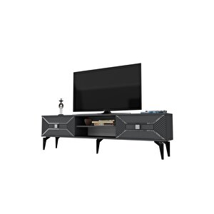 2 Raflı, 2 Kapaklı Yumedi Tv Sehpası (alt Modül) Antrasit-gümüş