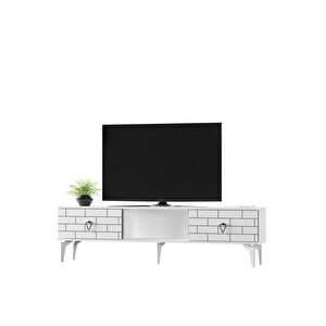 2 Kapaklı, Raflı Varna Tv Sehpası Alt Modül Beyaz-beyaz