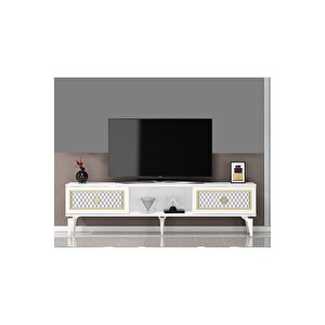 2 Kapaklı, Raflı Herry Tv Sehpası Alt Modül Beyaz-altın Altın