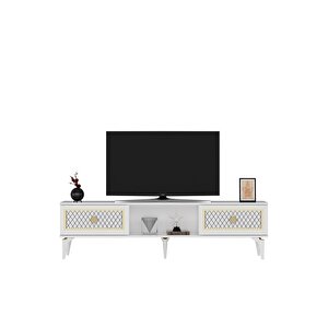 2 Kapaklı, Raflı Herry Tv Sehpası Alt Modül Beyaz-altın