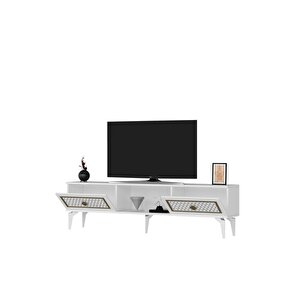 2 Kapaklı, Raflı Herry Tv Sehpası Alt Modül Beyaz-altın