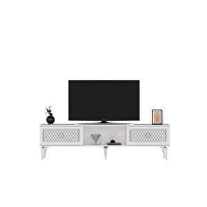 2 Kapaklı, Raflı Herry Tv Sehpası Alt Modül Beyaz-gümüş