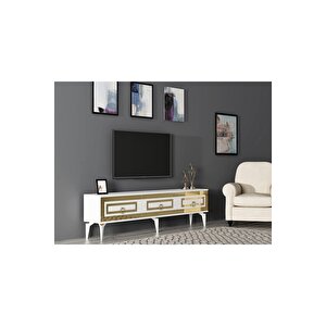 Karya 180 Cm Tv Sehpası Beyaz Altın Beyaz