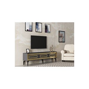 Karya 180 Cm Tv Sehpası Antrasit Altın Altın