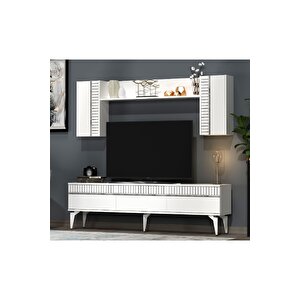 Deffne 180 Cm Tv Ünitesi Takımı Beyaz-gümüş Gümüş
