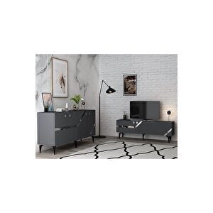 Iris Tv Sehpası Ve Konsol 2'li Salon Takımı Antrasit-gümüş Gri