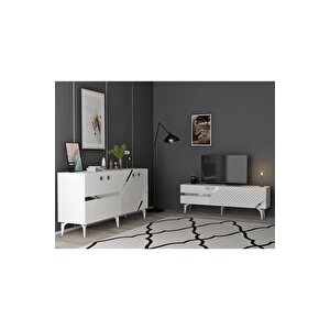 Iris Tv Sehpası Ve Konsol 2'li Salon Takımı Beyaz-gümüş Beyaz