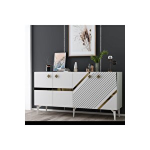 Iris Tv Sehpası Ve Konsol 2'li Salon Takımı Beyaz-altın Bej