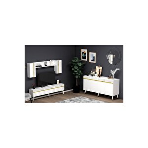 Deffne 180 Cm Tv Ünitesi Ve Konsol 2'li Salon Takımı Beyaz-altın Bej