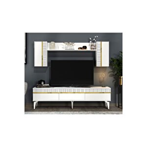 Deffne 180 Cm Tv Ünitesi Ve Konsol 2'li Salon Takımı Beyaz-altın Bej