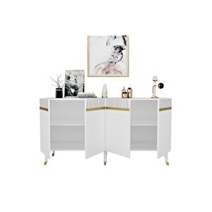 Deffne 180 Cm Tv Ünitesi Ve Konsol 2'li Salon Takımı Beyaz-altın