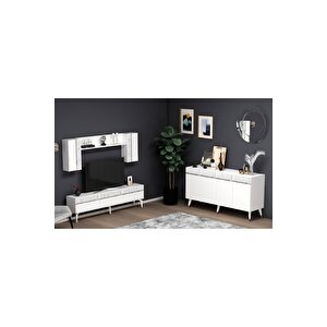 Deffne 180 Cm Tv Ünitesi Ve Konsol 2'li Salon Takımı Beyaz-gümüş Beyaz