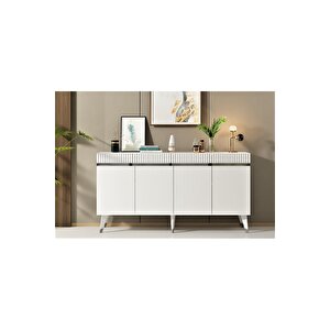 Deffne 180 Cm Tv Ünitesi Ve Konsol 2'li Salon Takımı Beyaz-gümüş Beyaz