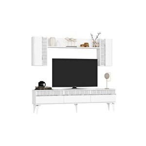 Deffne 180 Cm Tv Ünitesi Ve Konsol 2'li Salon Takımı Beyaz-gümüş