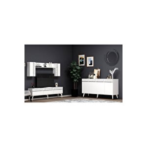 Deffne 180 Cm Tv Ünitesi Ve Konsol 2'li Salon Takımı Beyaz-gümüş