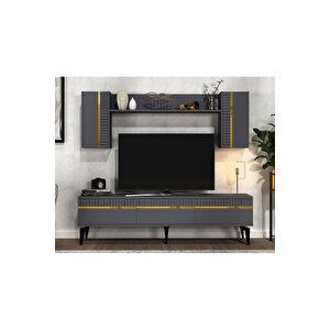 Deffne 180 Cm Tv Ünitesi Ve Konsol 2'li Salon Takımı Antrasit-altın Antrasit