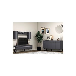 Deffne 180 Cm Tv Ünitesi Ve Konsol 2'li Salon Takımı Antrasit-gümüş Gri