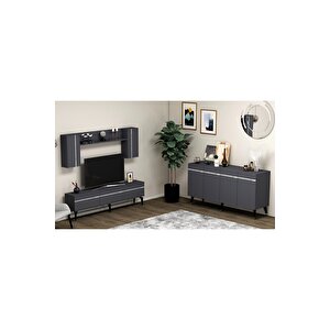 Deffne 180 Cm Tv Ünitesi Ve Konsol 2'li Salon Takımı Antrasit-gümüş