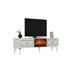Fllame Şömi̇neli̇ Tv Sehpasi (alt Modül) Beyaz-altin