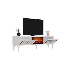 Fllame Şömi̇neli̇ Tv Sehpasi (alt Modül) Beyaz-altin