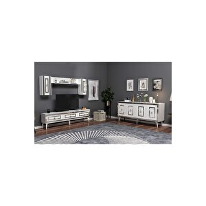 Karya 180 Cm Tv Ünitesi Ve Konsol 2'li Salon Takımı Beyaz-gümüş Krem