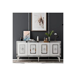 Karya 180 Cm Tv Ünitesi Ve Konsol 2'li Salon Takımı Beyaz-gümüş Krem
