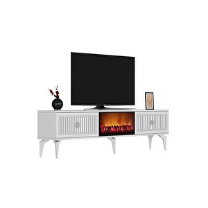 Fllame Şömi̇neli̇ Tv Sehpasi (alt Modül) Beyaz-gümüş