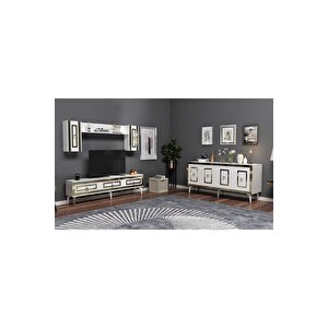 Karya 180 Cm Tv Ünitesi Ve Konsol 2'li Salon Takımı Beyaz-altın Beyaz