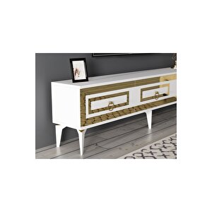 Karya 180 Cm Tv Ünitesi Ve Konsol 2'li Salon Takımı Beyaz-altın Beyaz