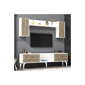 Arona Tv Ünitesi Ve Konsol 2'li Salon Takımı Beyaz-ceviz Ceviz