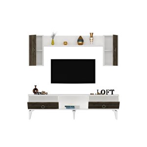Arona Tv Ünitesi Ve Konsol 2'li Salon Takımı Beyaz-ceviz