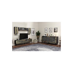 Karya 180 Cm Tv Ünitesi Ve Konsol 2'li Salon Takımı Antrasit-altın Gri