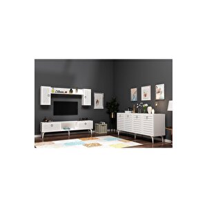 Arona Tv Ünitesi Ve Konsol 2'li Salon Takımı Beyaz-beyaz Beyaz