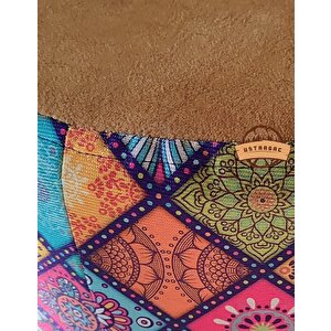 Ustaagac Puf Koltuk Tabure - Mandala Baskı Dallas Kumaş - Ahşap Gürgen Ayaklı