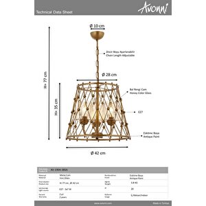 Merlin Modern Avize E27 36w 42cm Metal Eskitme Avonni-av-1904-3bsa