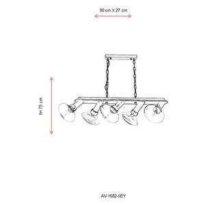 Mushroom Modern Avize E14 30w 90x27cm Metal Eskitme Avonni-av-1682-5ey