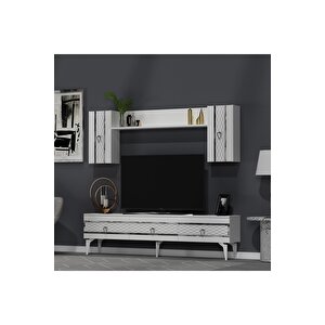 İpek 180 Cm Tv Ünitesi Takımı Beyaz-gümüş Gümüş