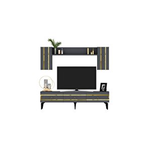 İpek 180 Cm Tv Ünitesi Takımı Antrasit-altın