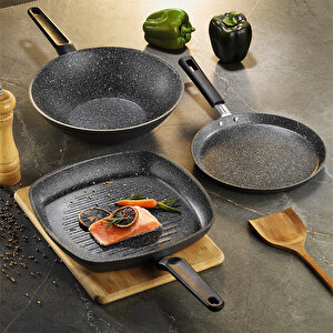 Truecook 3 Parça  Wok + Krep + Grill Tava Seti