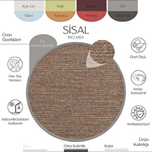 Rio M04 Hav Toz Vermez Kolay Temizlenen Hasır Dokulu Ithal Bordürlü Yuvarlak Sisal Halı 100x100 cm