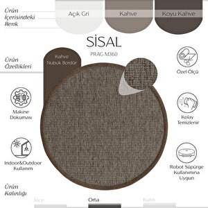 Prag Siyah Keten Hav Toz Vermez Hasır Dokulu İnce Düğüm Yuvarlak İthal Sisal Halı 200x200 cm
