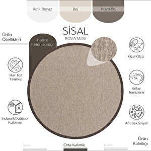 Sisal Roma M208 Hav Toz Vermez Kolay Temizlenen Ince Doku Düğüm Ithal Yuvarlak Sisal Halı 100x100 cm
