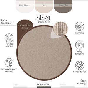Roma M310 Hav Toz Vermez Kolay Temizlenen Hasır Doku Ince Düğüm Ithal Yuvarlak Sisal Halı 100x100 cm