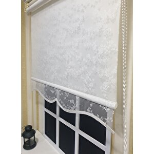 Çift Mekanizmalı Kırık Beyaz Tül Perde Ve Ekru Stor Perde Stb4003 60x200 cm