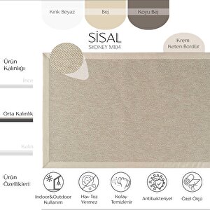 Sydney M104 Hav Toz Vermez Kolay Temizlenen Hasır Balık Sırtı Ithal Sisal Halı 80x450 cm